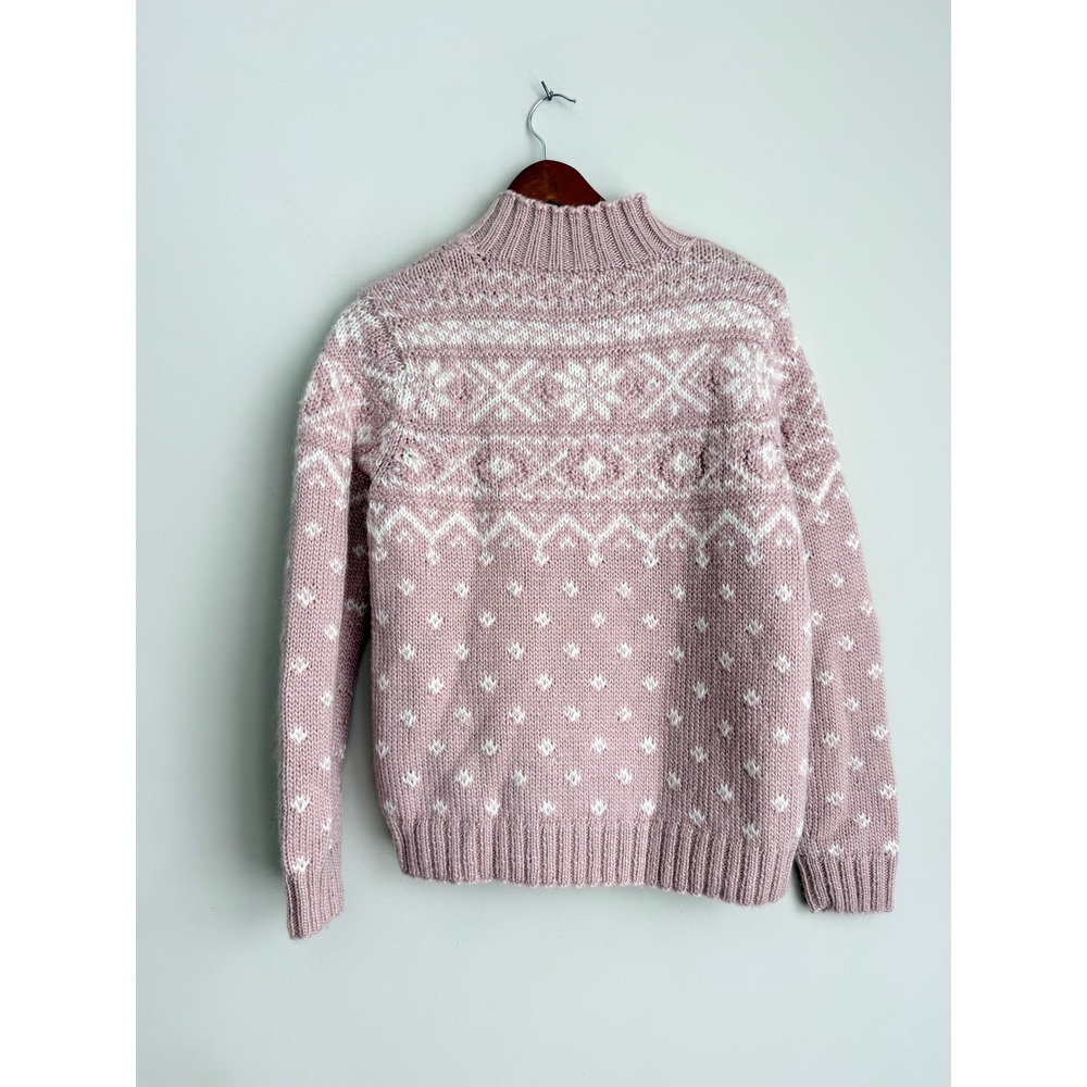 Lauren Ralph Lauren Pink Fair Isle Wool Mohair Hand Knit Mock Neck Sweater S - Picture 2 of 8